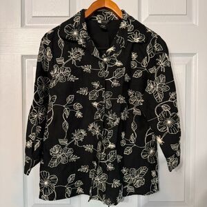 Carole Little M Floral Embroidered Career Top / Shirt/Jacket